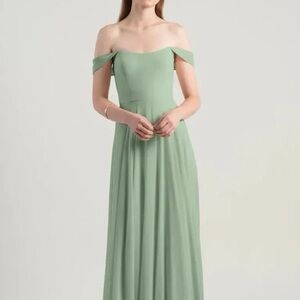 NEW W/ TAGS Off-Shoulder Sea Glass Chiffon Gown